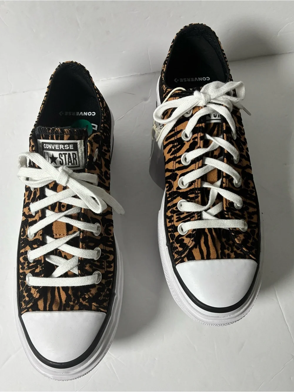 Converse Low Top Sneakers in Black, Brown & White Animal Print